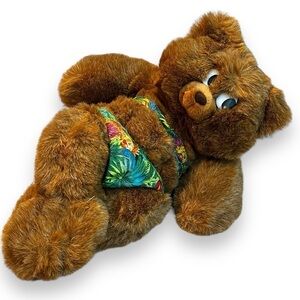 Beach Bears Stuffed Animal Girl 15" Side laying Bikini America Wego Big Eyes 90s